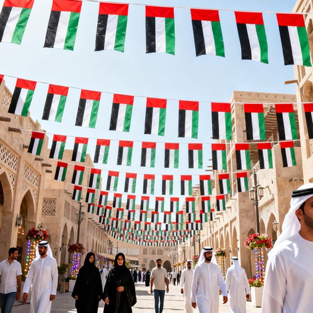 UAE Flag Bunting Banner, 3.5 Meter, National Day Flag Day 10 Flags 14x21 cm
