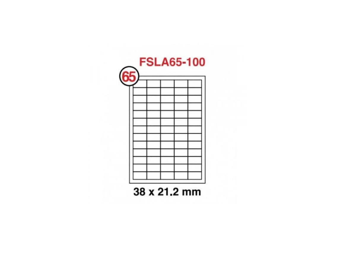 A4 Multi Purpose White Label 38 x 21.2mm, 65 Label-Sheet, 1X100-Pack (FSLA65-100)