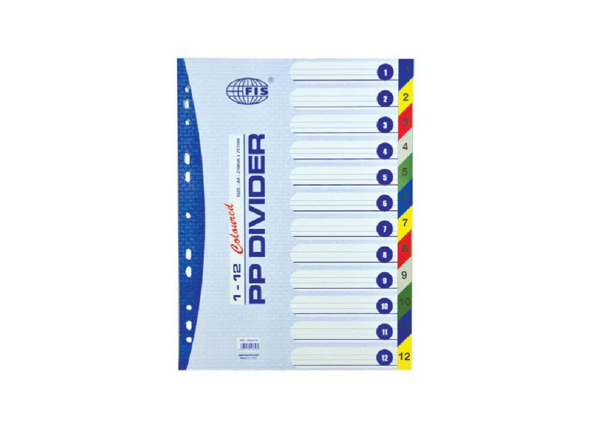 Divider Plastic Colored A4 with numbers 1-12