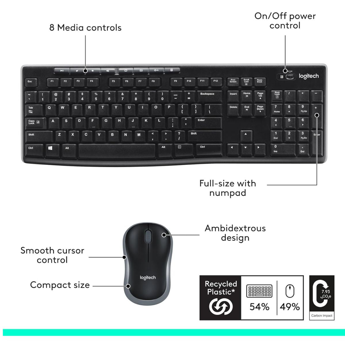 Logitech Mk270 Wireless Keyboard And Mouse Combo For Windows, 2.4 Ghz Wireless, Compact Wireless Mouse, 8 Multimedia And Shortcut Keys, 2-Year Battery Life, Pc/Laptop, English/Arabic