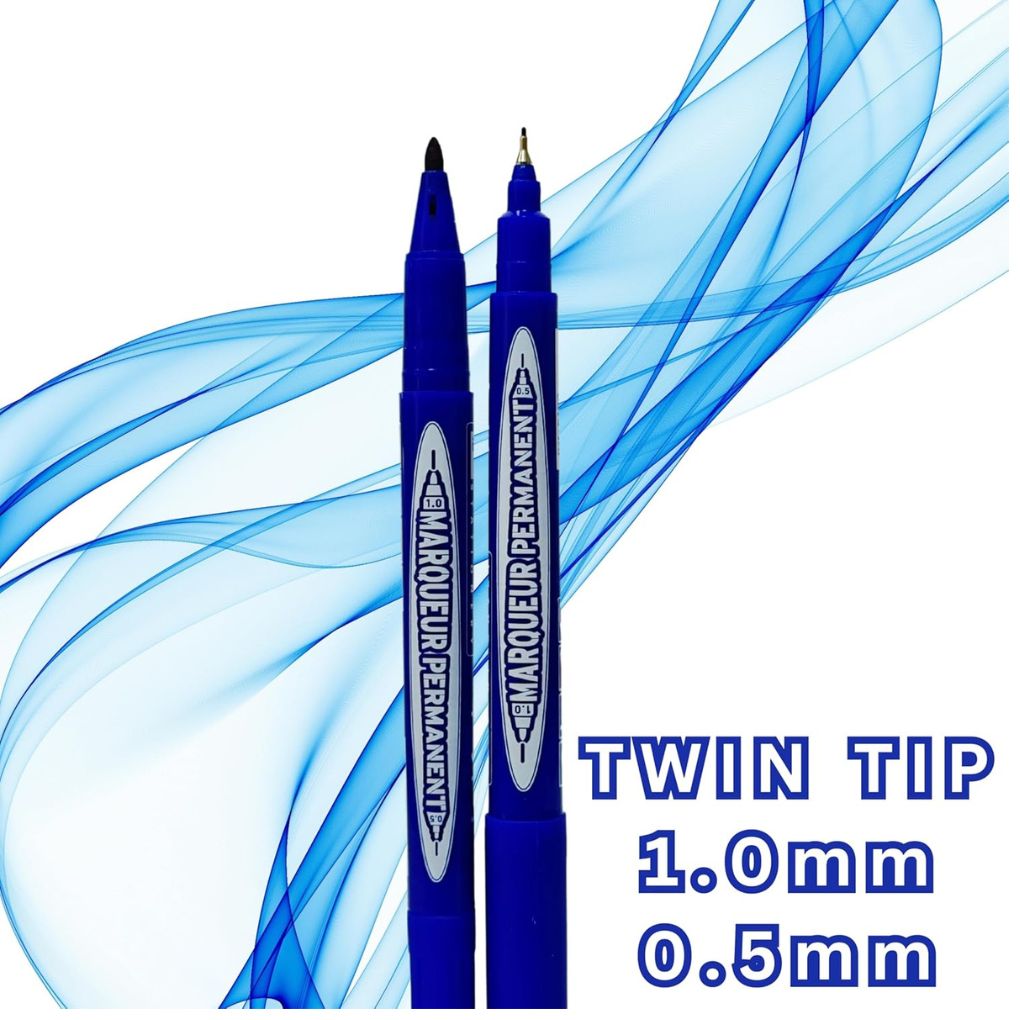 Double Sided Permanent Marker Black,Twin Markers (Pack Of 12 Pcs)