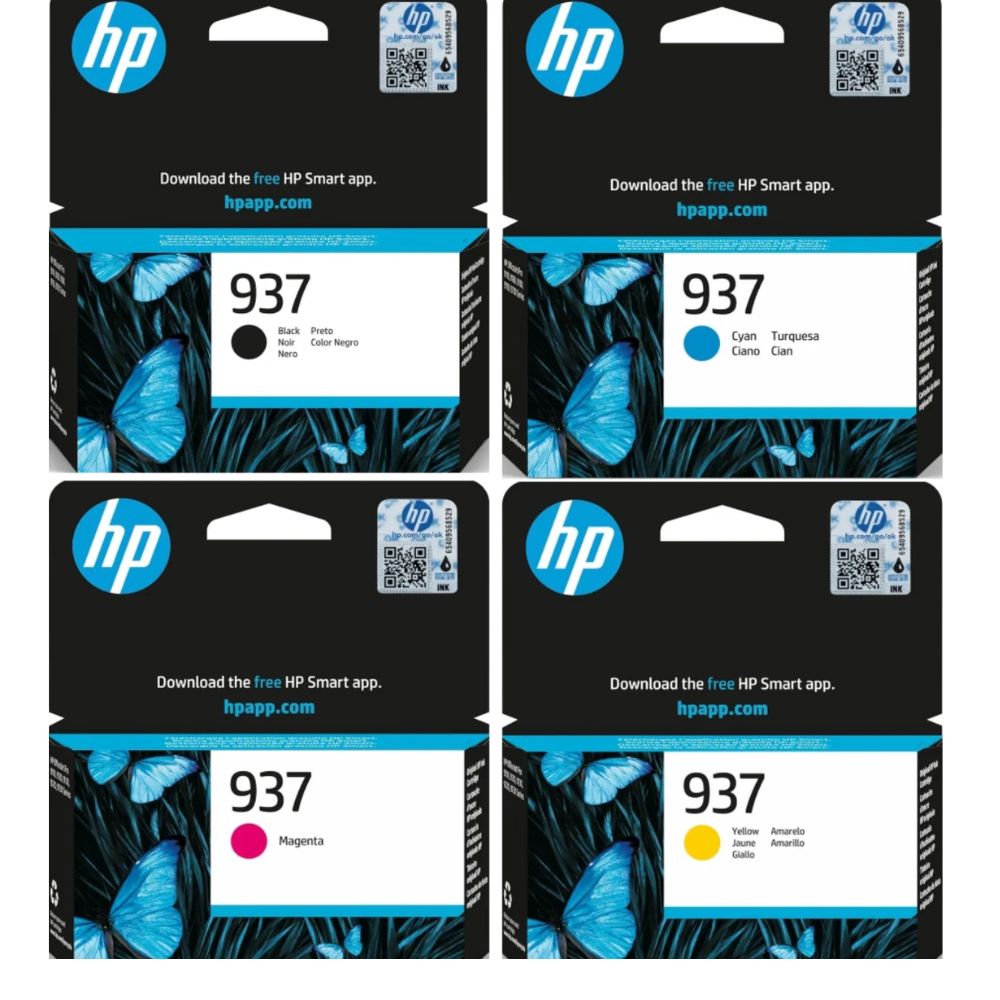 937 HP Set of 4 Inks with 1 each Black, Cyan, Magenta & Yellow