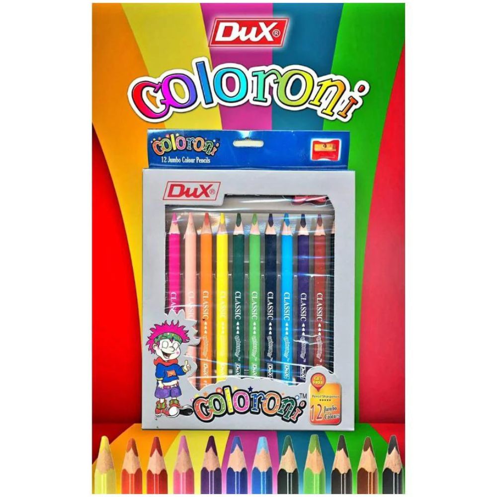 Colour Pencils Dux 12 Colours Jumbo With Free Sharpener