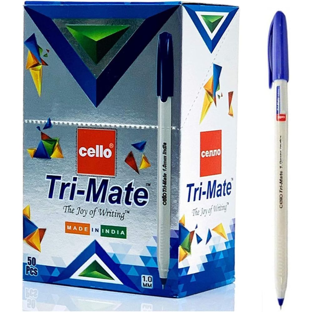 Cello Tri-Mate Ball Pen 1.0mm Blue (Pack Of 50 Pcs)