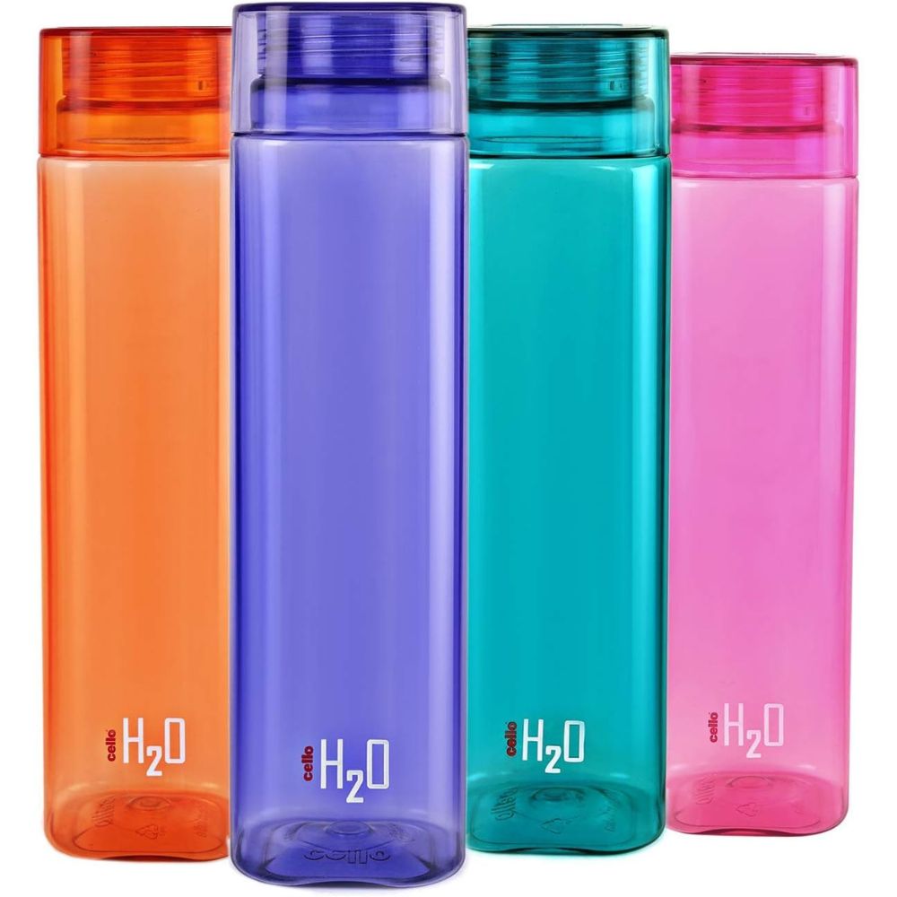 Cello H2O Plastic Water Bottle, 500ml, Set of 4, Assorted