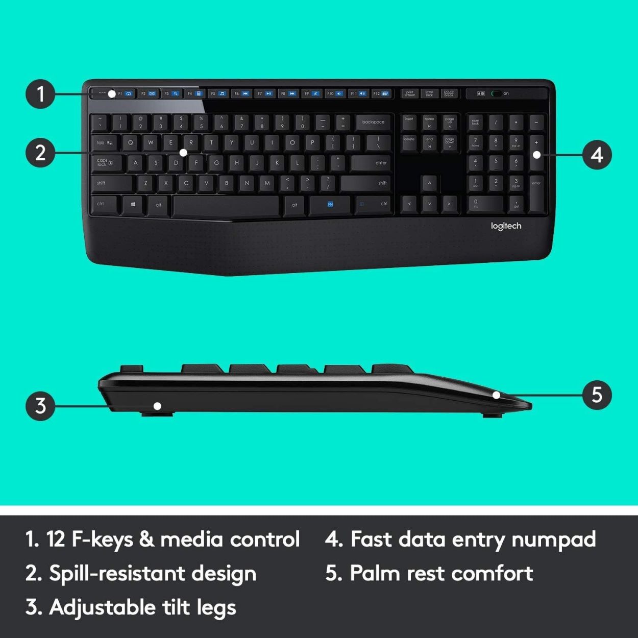 Logitech MK345 Wireless Keyboard and Mouse Combo, Full-Sized Keyboard with Palm Rest