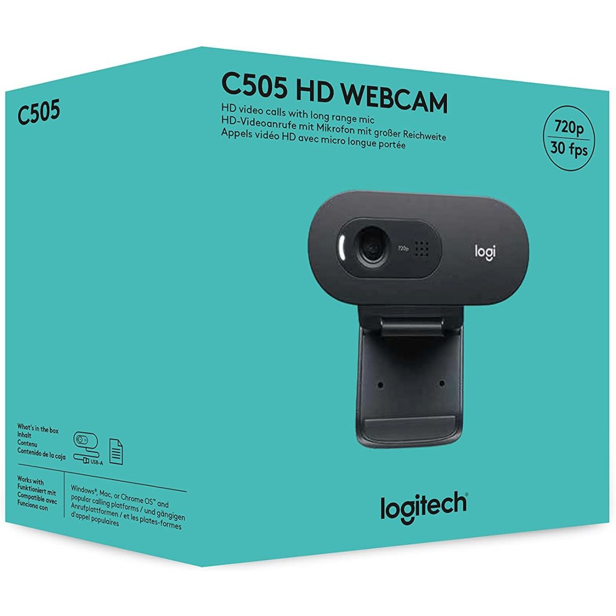 Logitech C505 Hd Webcam With Long Range Mic, 720P/30 Fps Resolution