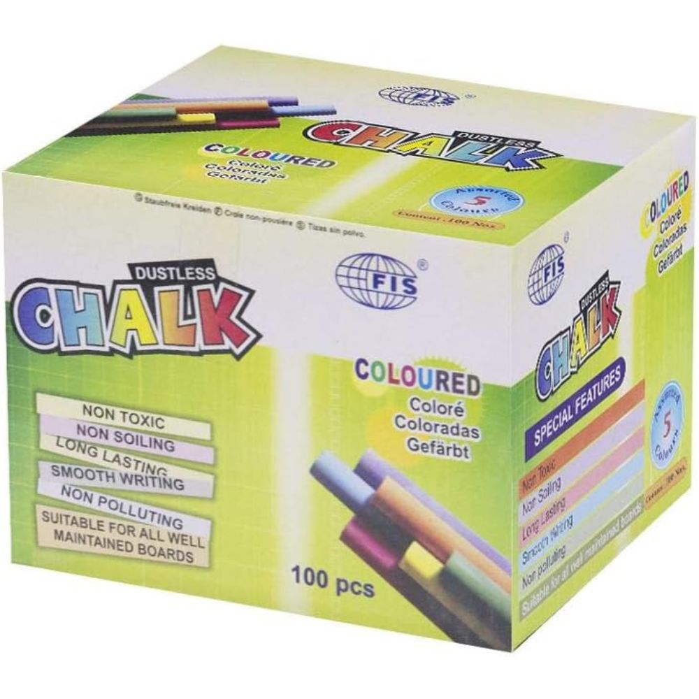 Dustless Coloured Chalks (Pack Of 100 Sticks)