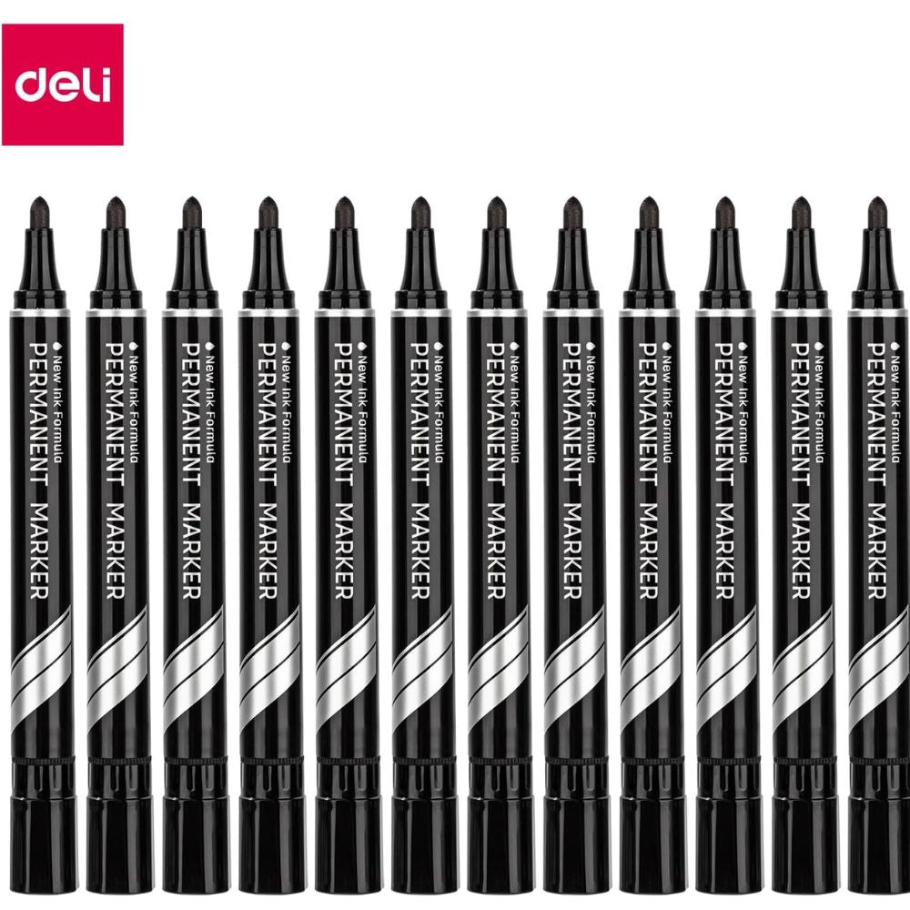 Permanent Marker Deli Think 1.5mm Bullet Tip 1.5mm (Pack Of 12) Black Blue Red Green