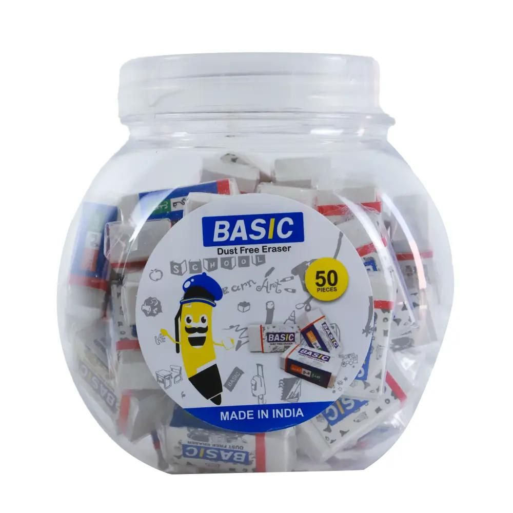 Basic Dust Free Plain White Eraser for Clean, Smooth And Dust free Erasing- 50pcs Jar