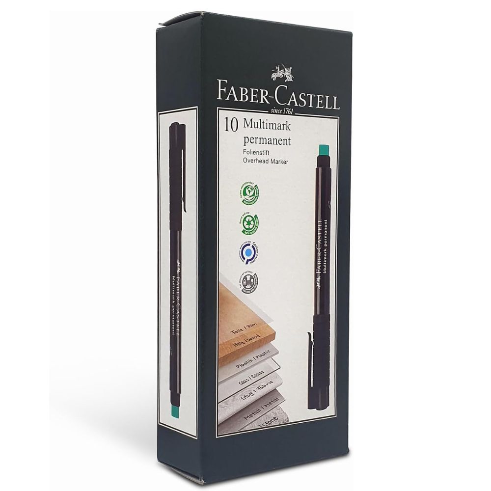 Faber Castell Multimark Marker Permanent, F, Black 10 Pcs Waterproof