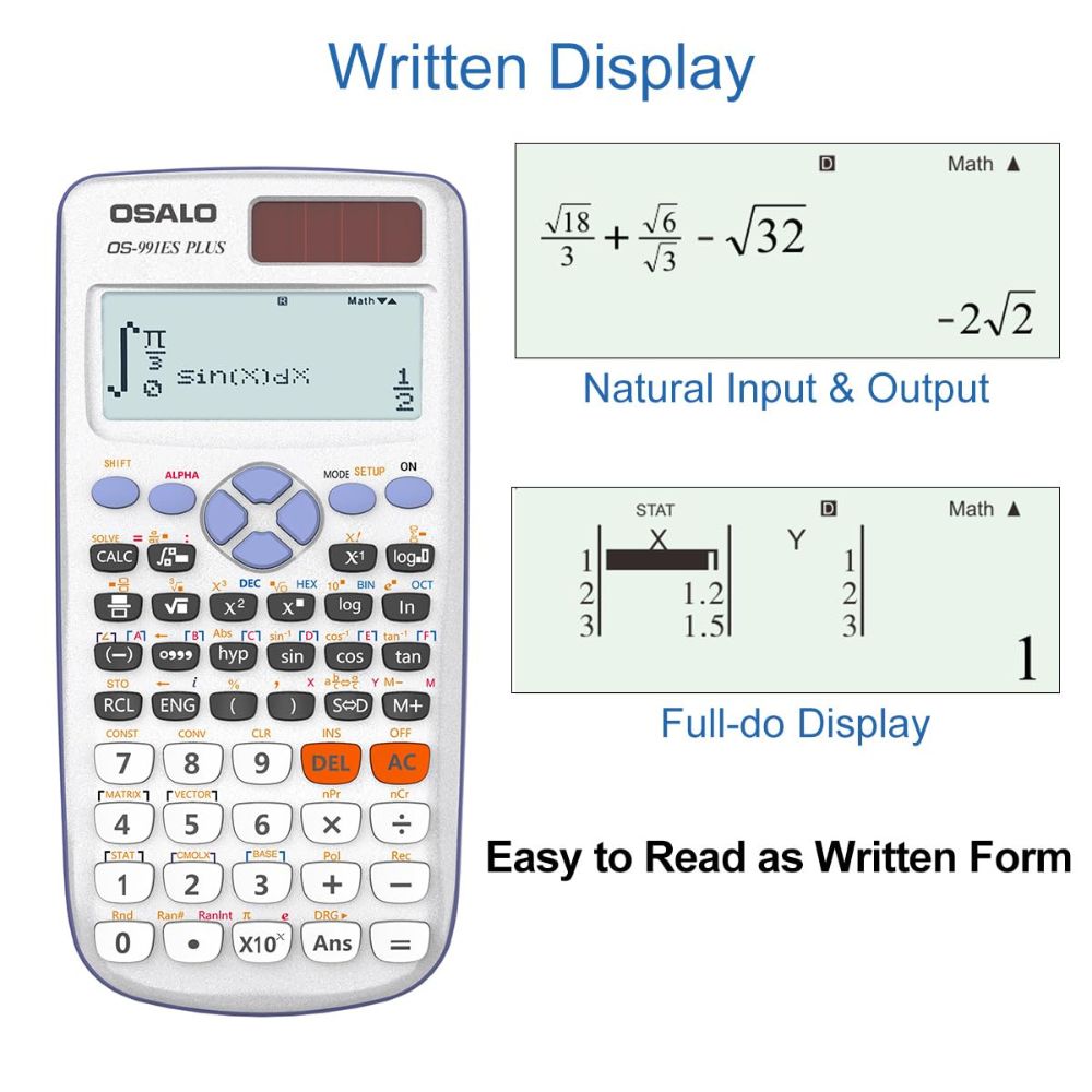 OSALO Scientific Calculator 417 Function 2 Line 10 2 Digits Written Display Solar Scientific Calculator OS 991ES Plus