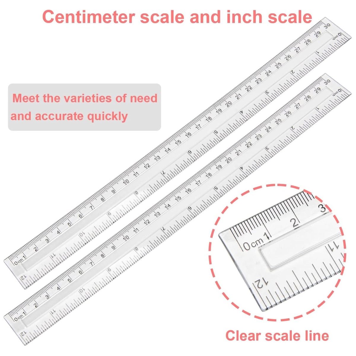 Transparent Scale Rulers for Student School Office 15 cm / 20 cm / 30 cm