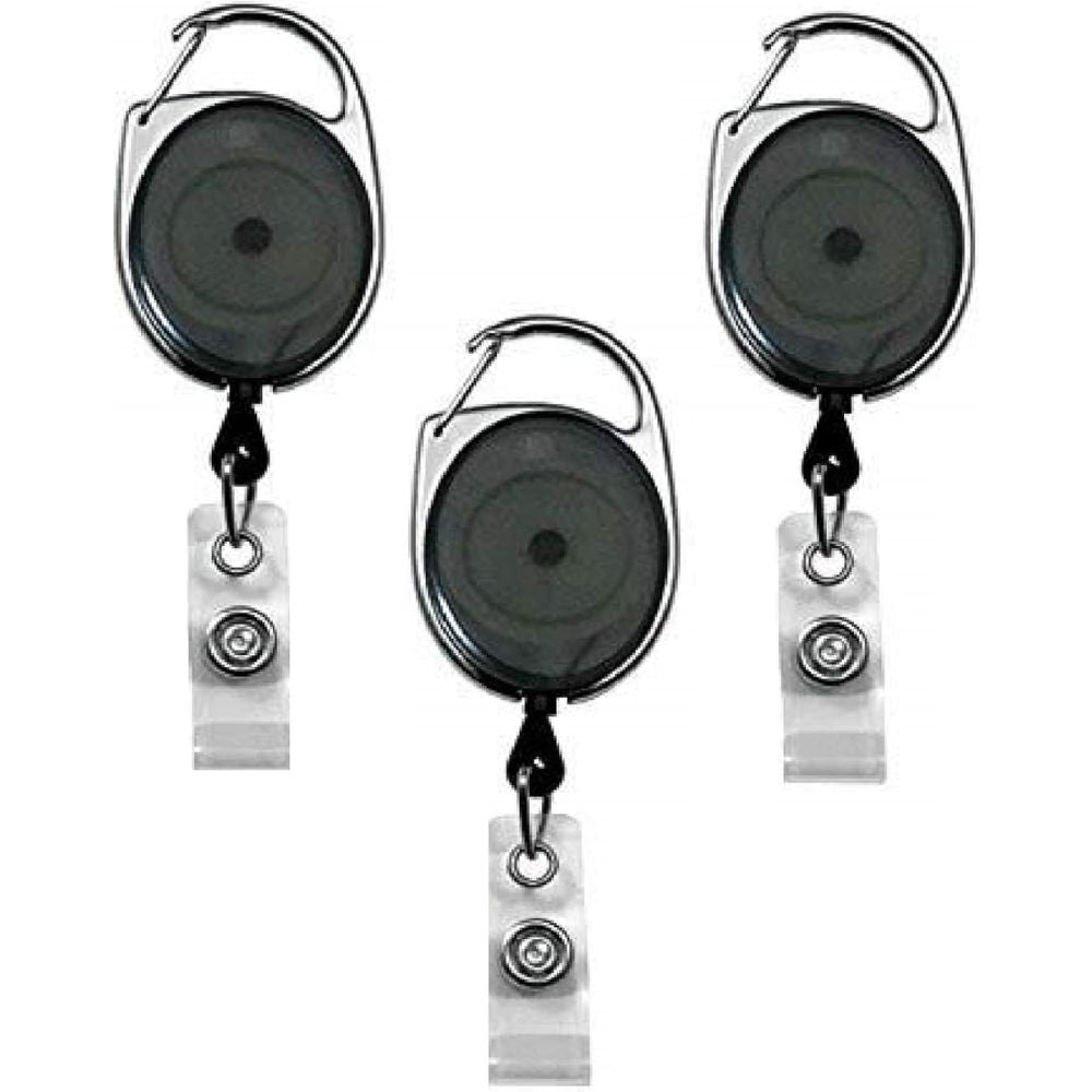Yoyo Oval, Retractable Reel ID Card Holder - Set of 3 Nos (Black)