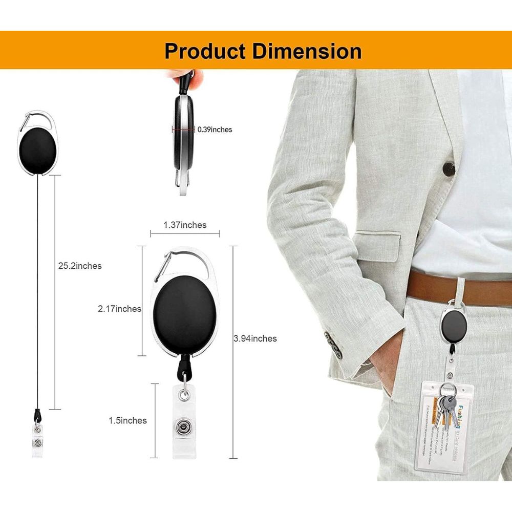 Yoyo Oval, Retractable Reel ID Card Holder - Set of 3 Nos (Black)