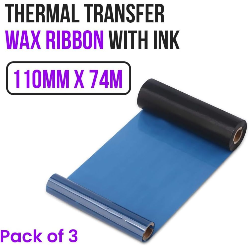 Transfer Wax Ribbons 110mmx74m for Barcode Printers with Ink (Pack Of 3)