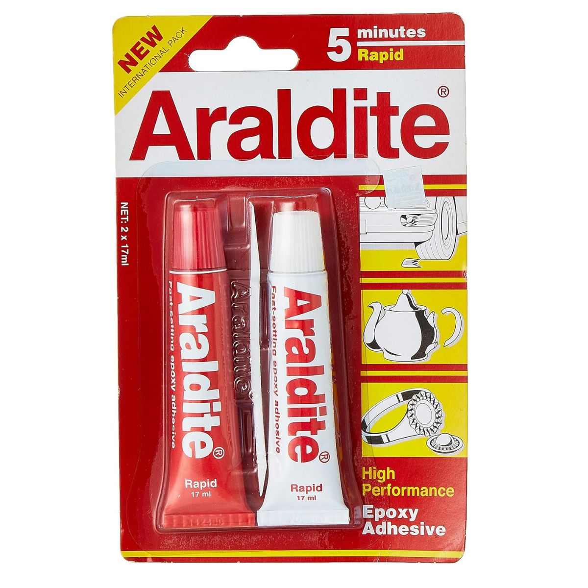 Araldite 5 Min Rapid, 17ml (Pack of 2),Red/White 12 pc Box