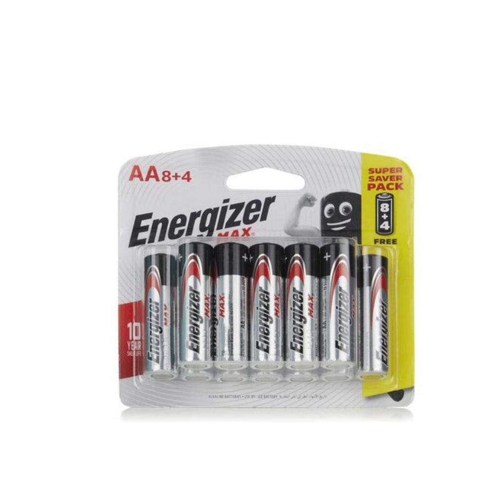 Energizer E91 MAX AA Alkaline Battery, (Pack of 8 + 4 Free)