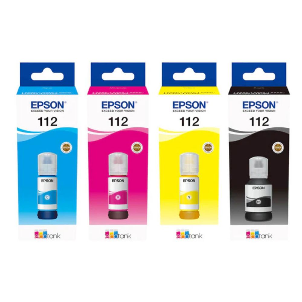 Epson 112 4-Color set Eco Tank Ink Bottles Set for Epson Eco Tank L6490 L15160 and L15150