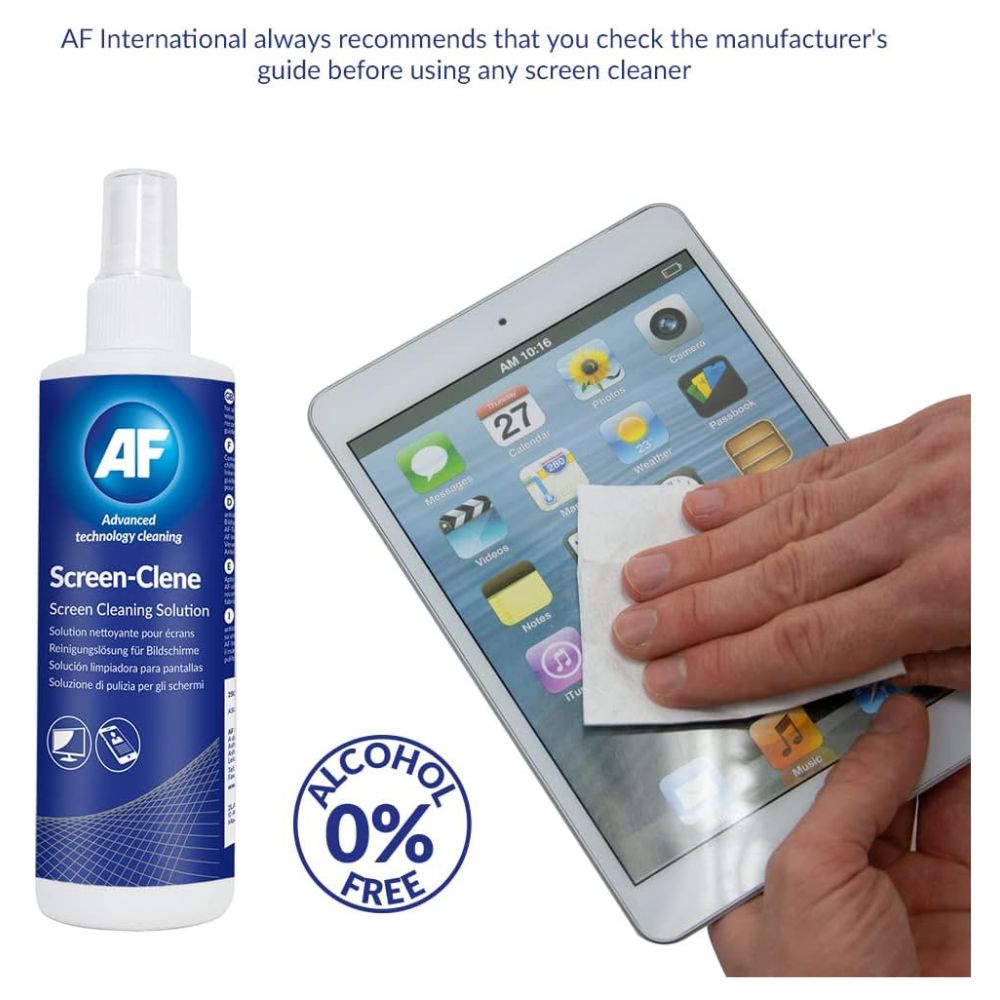 AF Screen Cleaner Spray 250ml - Cleaning Solution For Mobile Phones, TV's, Laptops, Monitors, LED, LCD, Plasma & Tablets, Clear,