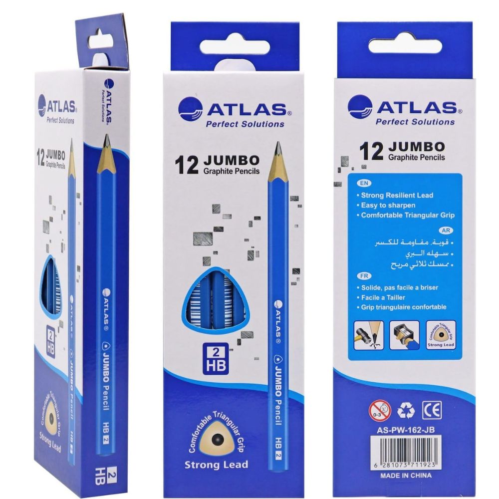 Atlas Jumbo Graphite Pencils, 2HB Lead, Without Eraser, Blue, Box of 12
