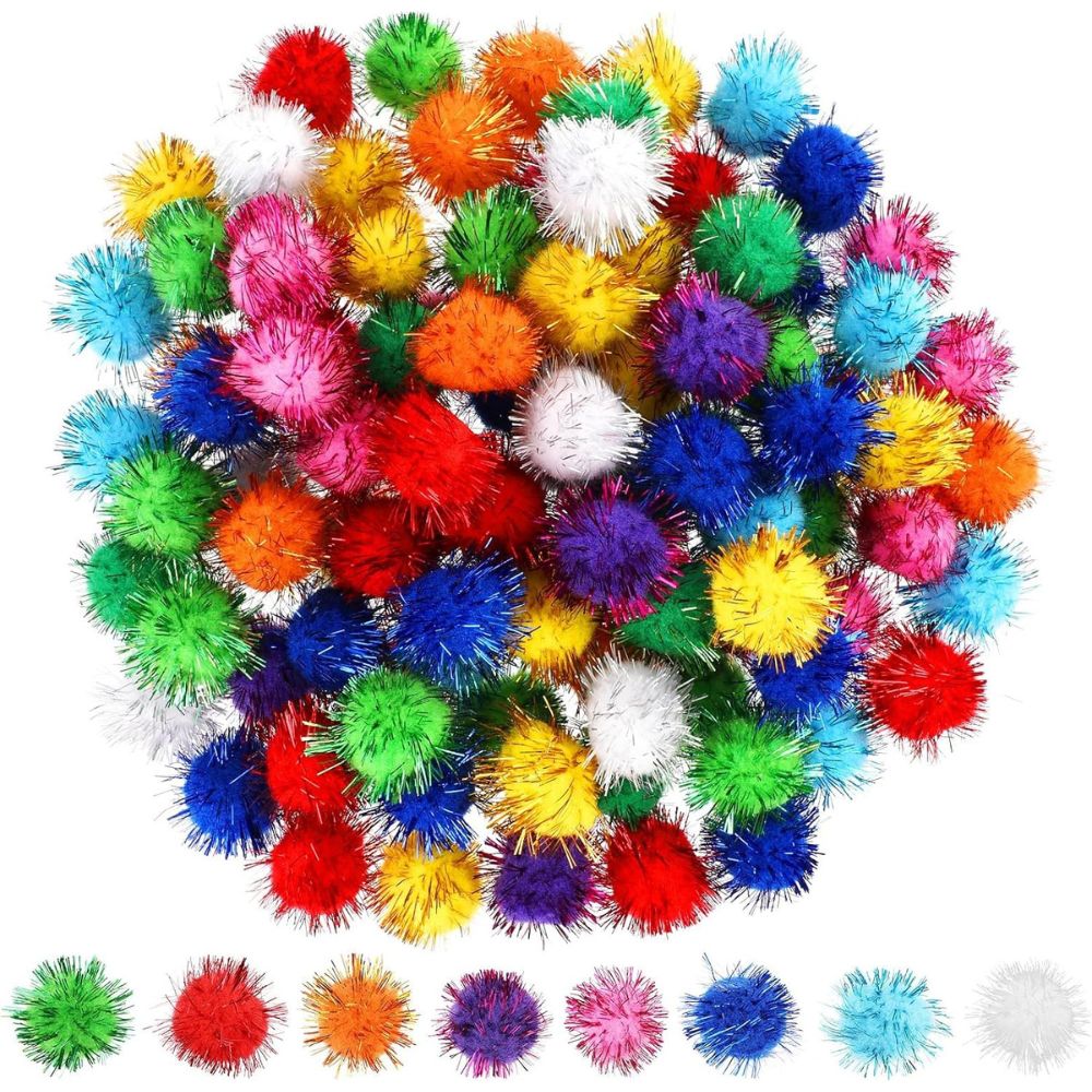 100 PCS Sparkle Glitter Pom Pom Balls 1CM Mini Ball for Crafts Christmas Decor Holiday Crafts Making DIY