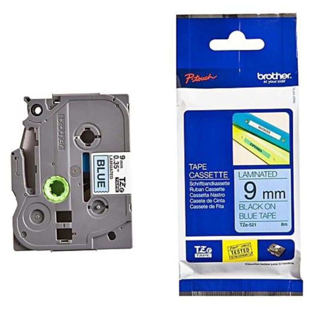 Brother TZ-521 9mm Black on Blue Labelling Tape