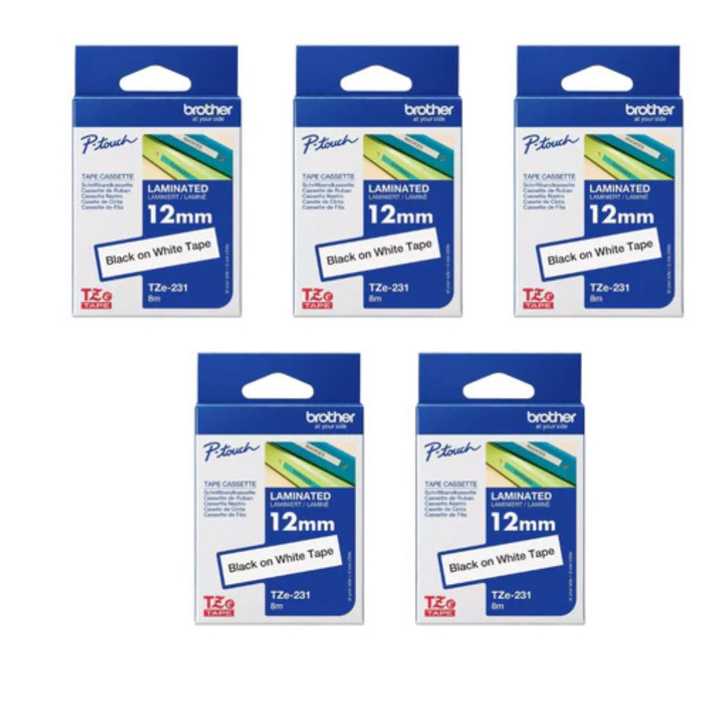 5pcs Brother TZe-231 12mm Black on white TZe tape for P-touch Label Printers