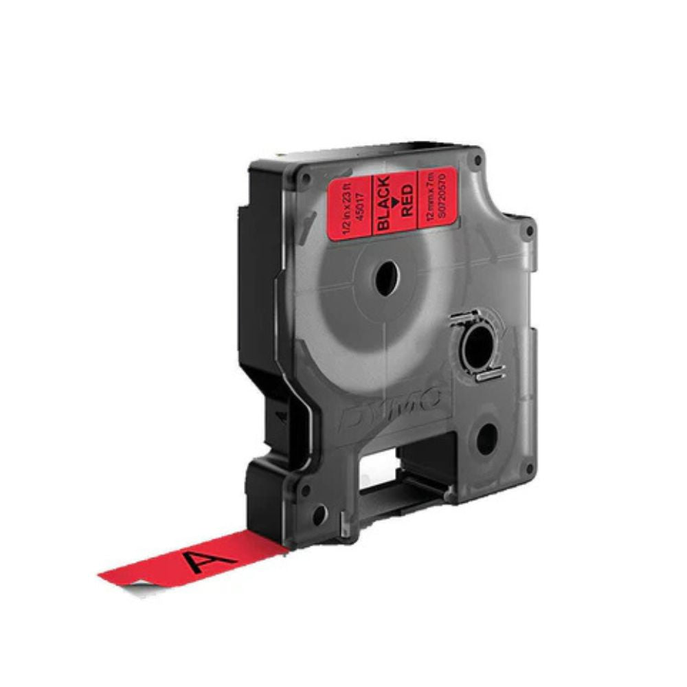 Pack of 5 Dymo 45017 D1 Label Tape – 12mm x 7m, Black on Red | For Dymo Label Printers