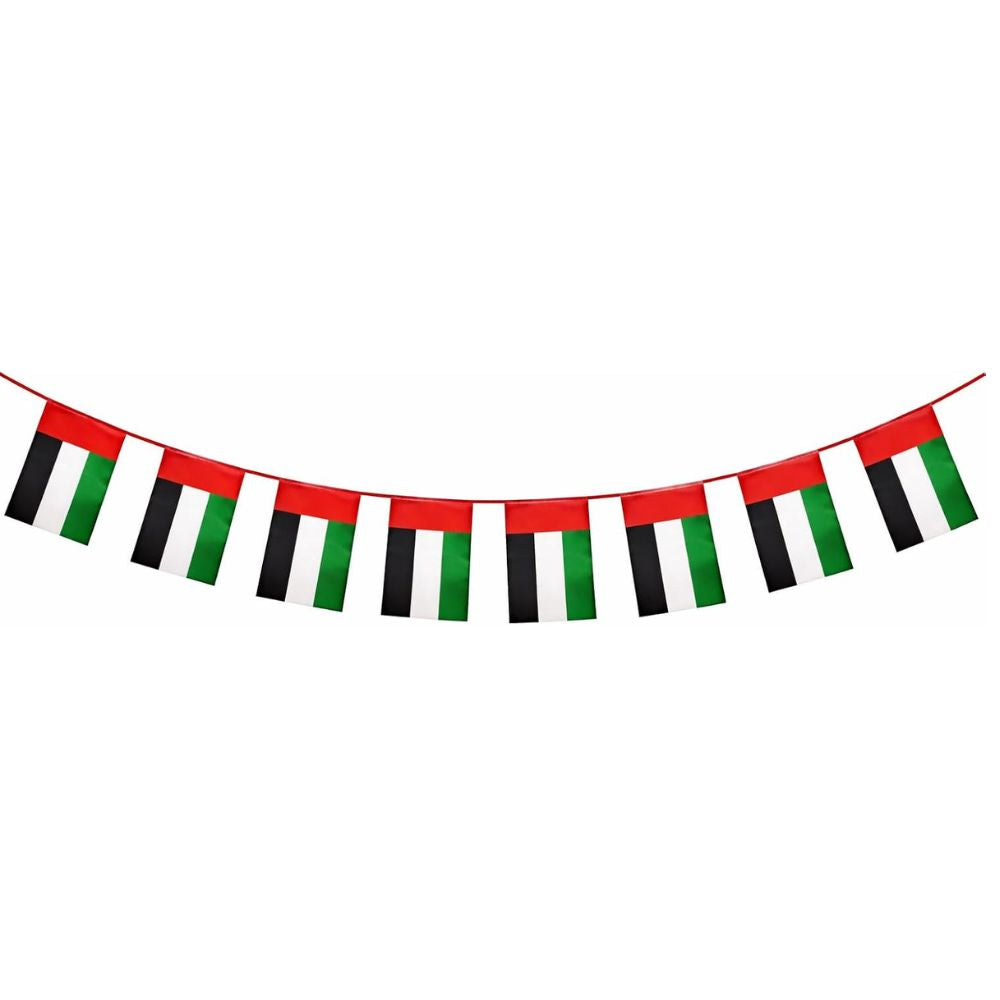 UAE Flag Bunting Banner, 3.5 Meter, National Day Flag Day 10 Flags 14x21 cm