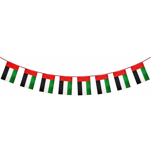 UAE Flag Bunting Banner, 3.5 Meter, National Day Flag Day 10 Flags 14x21 cm