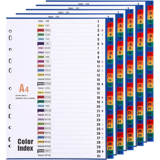 File Separators / A4 File Dividers Pvc Multi Colours 1 To 31