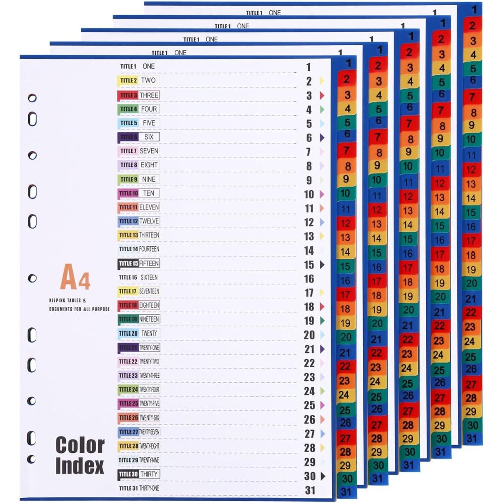 File Separators / A4 File Dividers Pvc Multi Colours 1 To 31– Marina ...