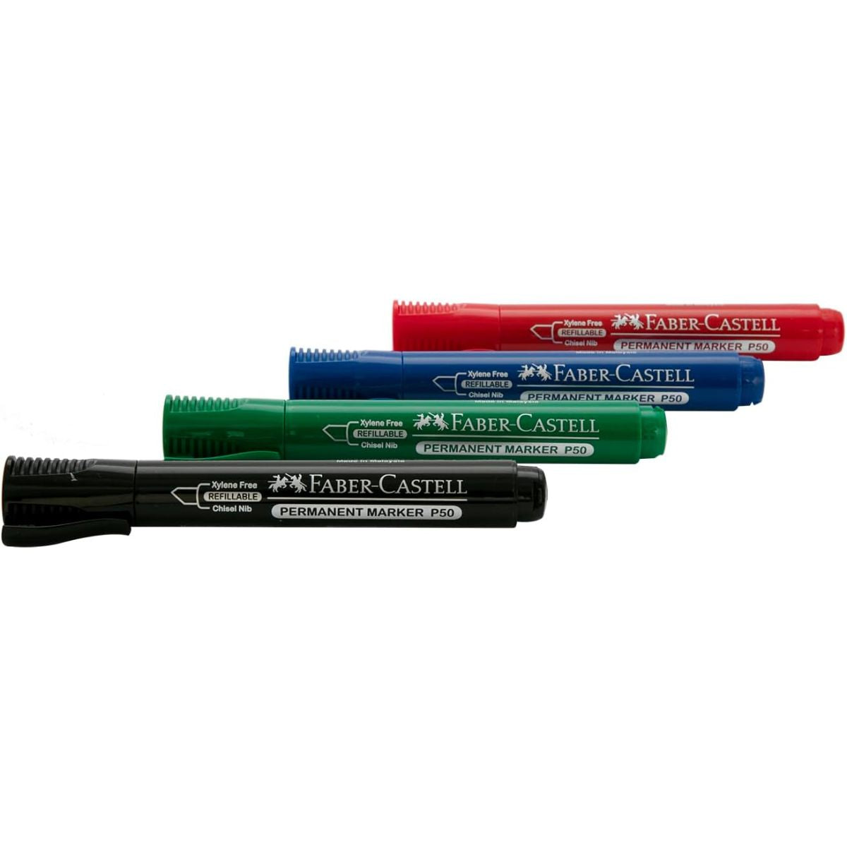 Faber Castell Permanent Marker Chisel Tip 4Pcs (Blue,Black,Red and Green)