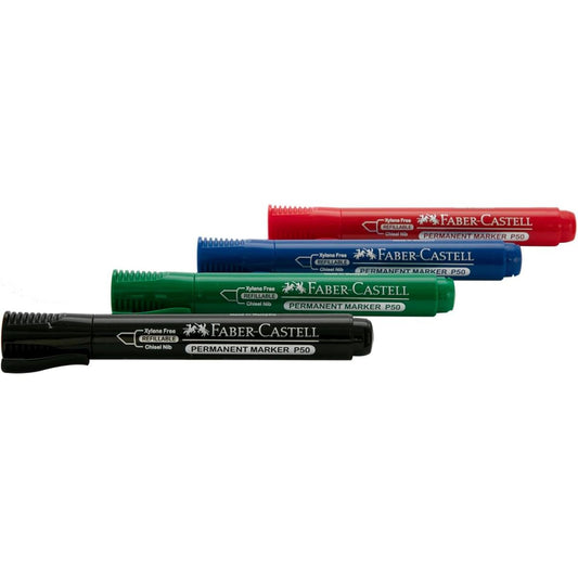 Faber Castell Permanent Marker Chisel Tip 4Pcs (Blue,Black,Red and Green)