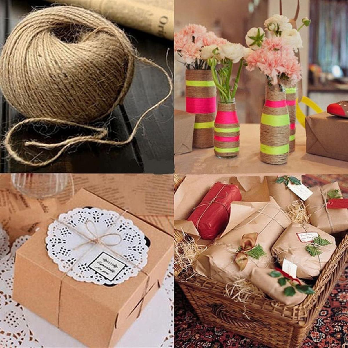 Natural Jute Roll 50m Lenght 2mm For Arts and Crafts, Gift Wrapping (Pack Of 3)