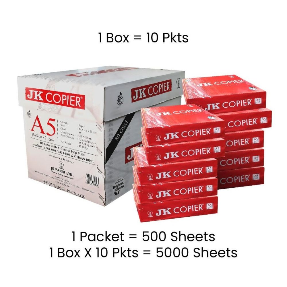 A5 Printer Paper JK 80 Gsm Box Of 1x10 Reams 5000 Papers