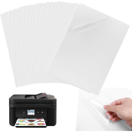 A4 Vinyl Sticker Film, Transparent Clear Self-Adhesive Stickers for Printing, Printer Paper, Quick Drying Sticker Paper for Inkjet Printers and Laser Printers, 20 sheets