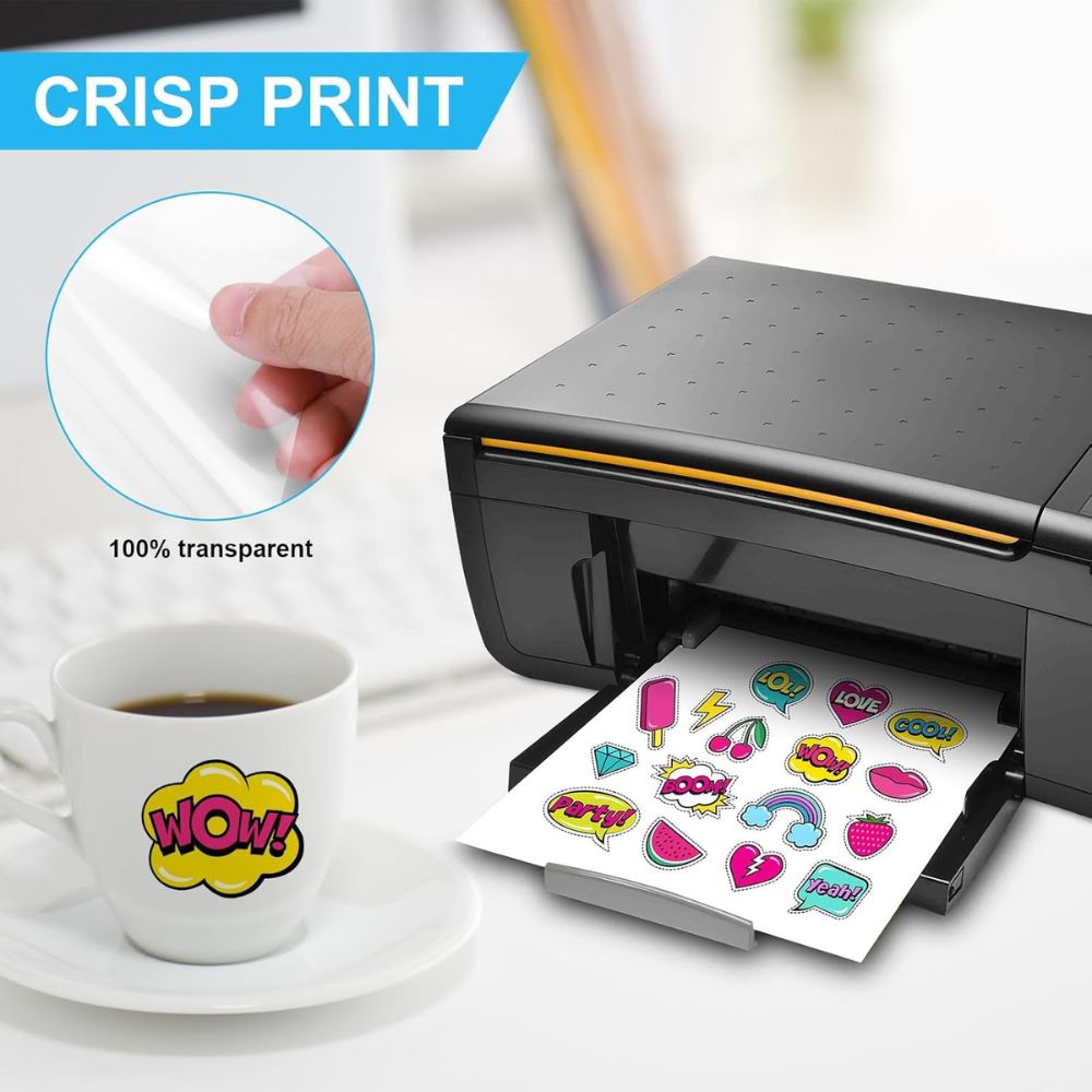 A4 Vinyl Sticker Film, Transparent Clear Self-Adhesive Stickers for Printing, Printer Paper, Quick Drying Sticker Paper for Inkjet Printers and Laser Printers, 20 sheets