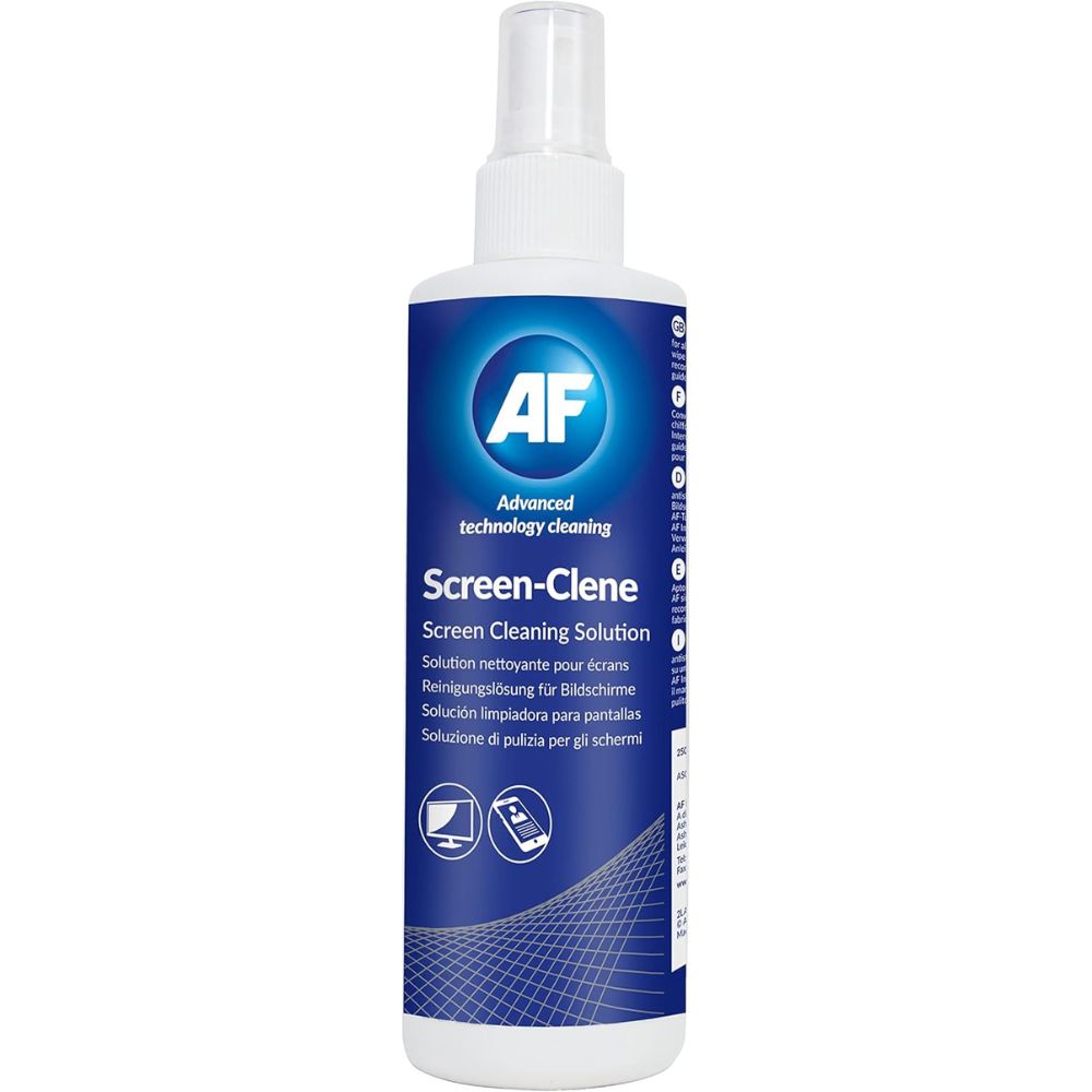 AF Screen Cleaner Spray 250ml - Cleaning Solution For Mobile Phones, TV's, Laptops, Monitors, LED, LCD, Plasma & Tablets, Clear,
