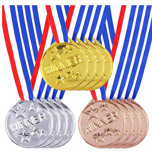 30 Pcs Plastic Winner Award Medals Set,Plastic Medals  Including Gold Medals Silver Medals and Bronze Medals with Neck Ribbon for Sports, Competition, Talent Show and Parties