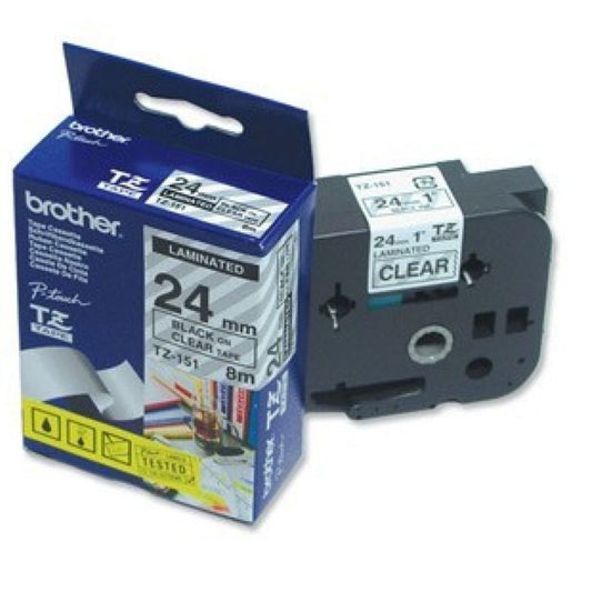 Brother TZ-151 24mm Black on Clear Labelling Tape