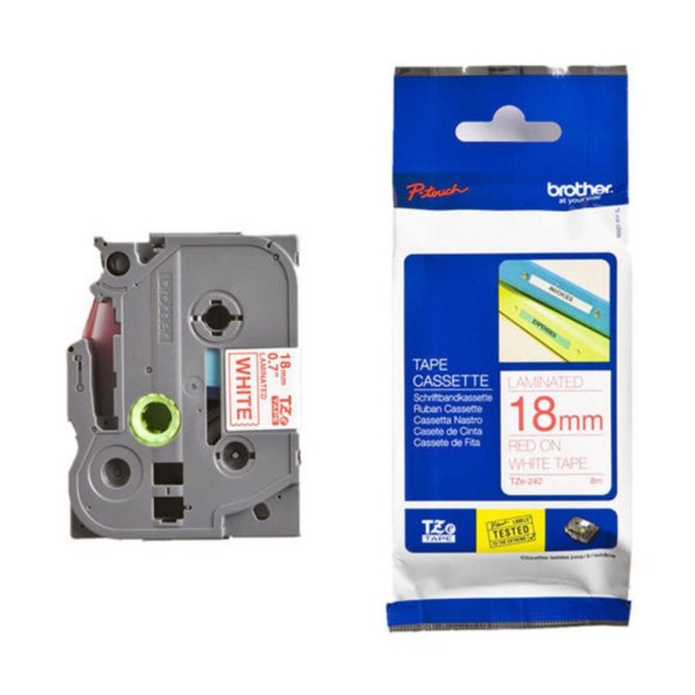 Brother TZ-242 18mm Red on White Labelling Tape