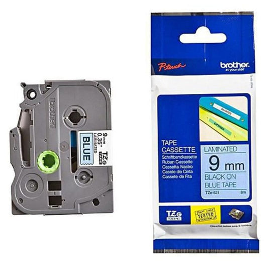 Brother TZ-521 9mm Black on Blue Labelling Tape