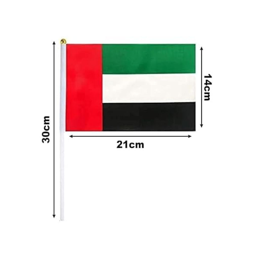 UAE Flag For Flag day / UAE Flag For National Day Emarati Flag 14x21 cm Hand Flag With PVC Flexible Stick 12pc