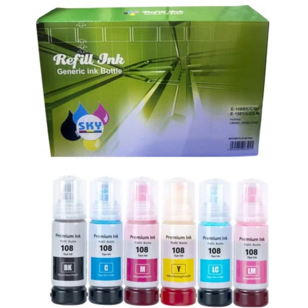 SKY 108 compatible 6-Color ink set for Epson L18050 L8050 Printers