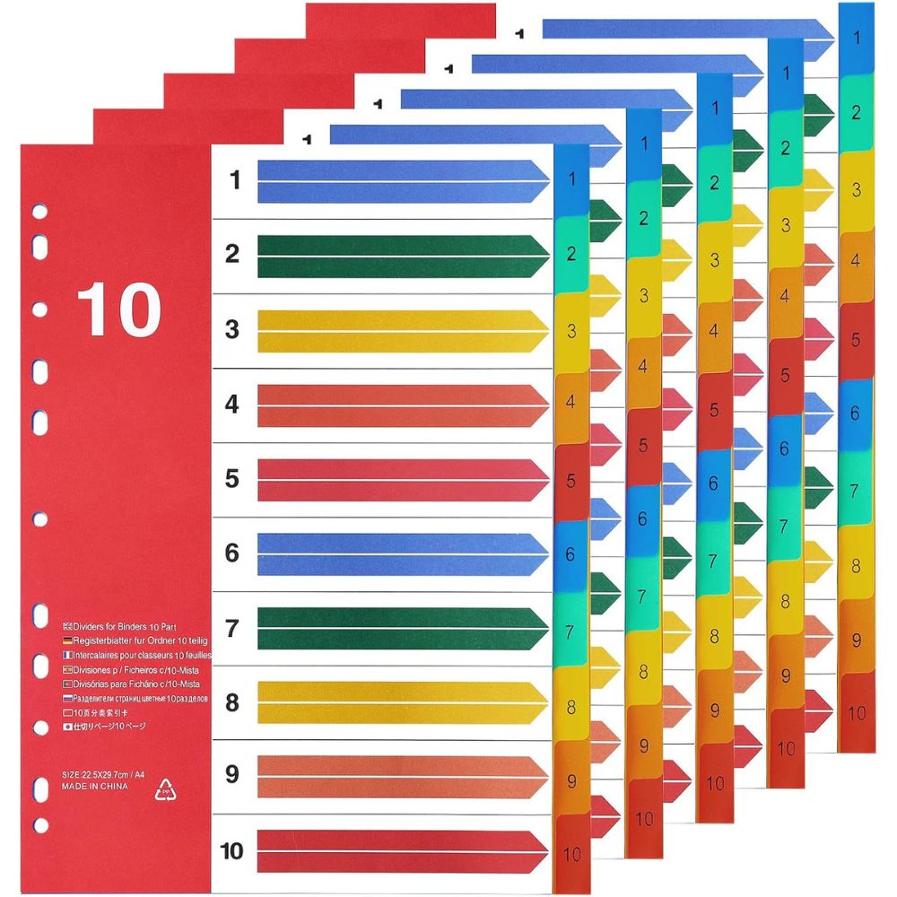Separators / A4 File Dividers Pvc Multi Colours 1 To 10– Marina Stationers