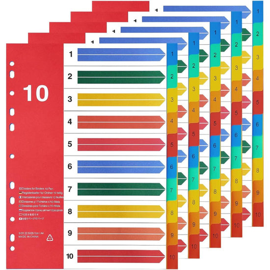 Separators / A4 File Dividers Pvc Multi Colours 1 To 10– Marina Stationers