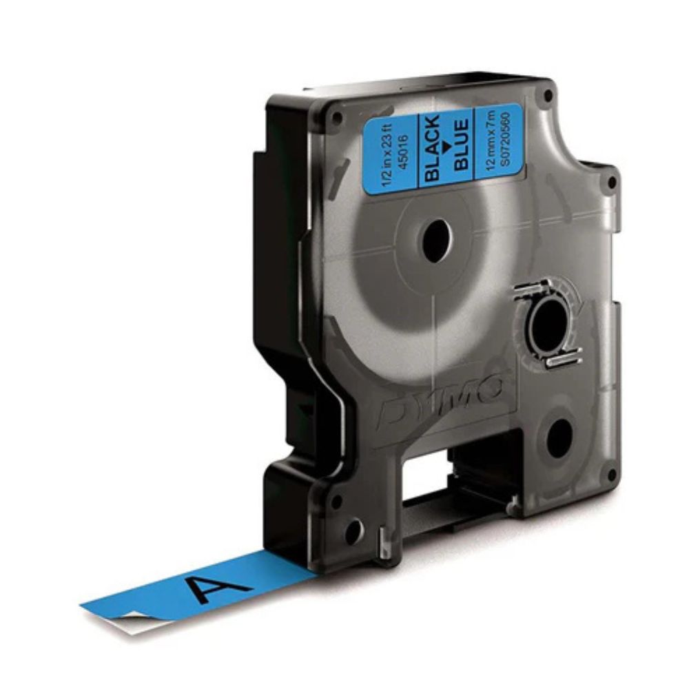 Pack of 5 Dymo 45016 D1 Label Tape – 12mm x 7m, Black on Blue | For Dymo Label Printers