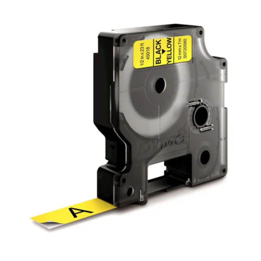 Pack of 5 Dymo 45018 D1 Label Tape – 12mm x 7m, Black on Yellow | For Dymo Label Printers